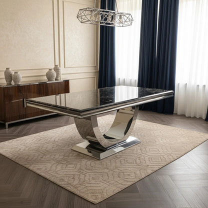 Luxury Urban 180cm Marble Dining Table With Chrome U Base
