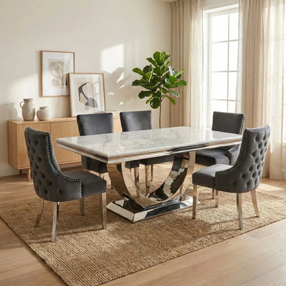 Luxury Urban 180cm Marble Dining Table With Chrome U Base