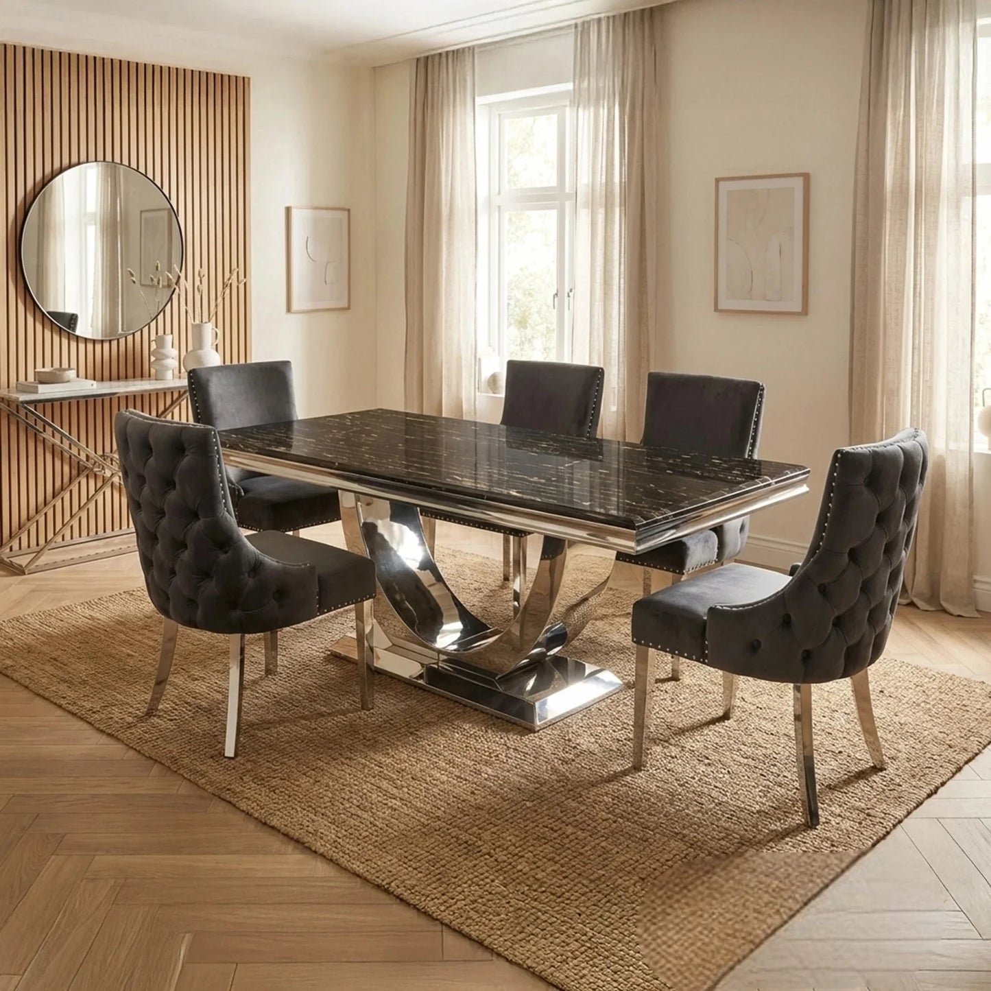 Luxury Urban 180cm Marble Dining Table With Chrome U Base