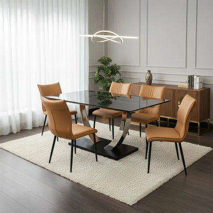 Luxury Valdemar 1.6m Black Sintered Stone Dining Set Chrome Pedestal Base With Folke Tan Leather Chairs