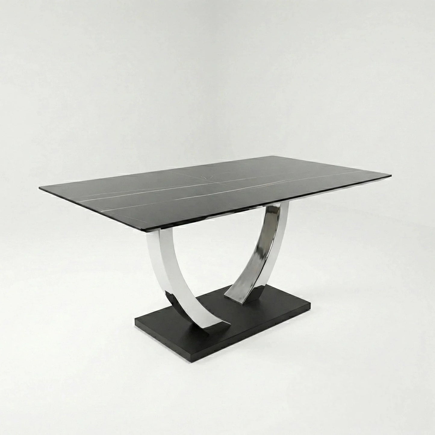 Luxury Valdemar 1.6m Black Sintered Stone Dining Set Chrome Pedestal Base With Niklas Leather Chairs