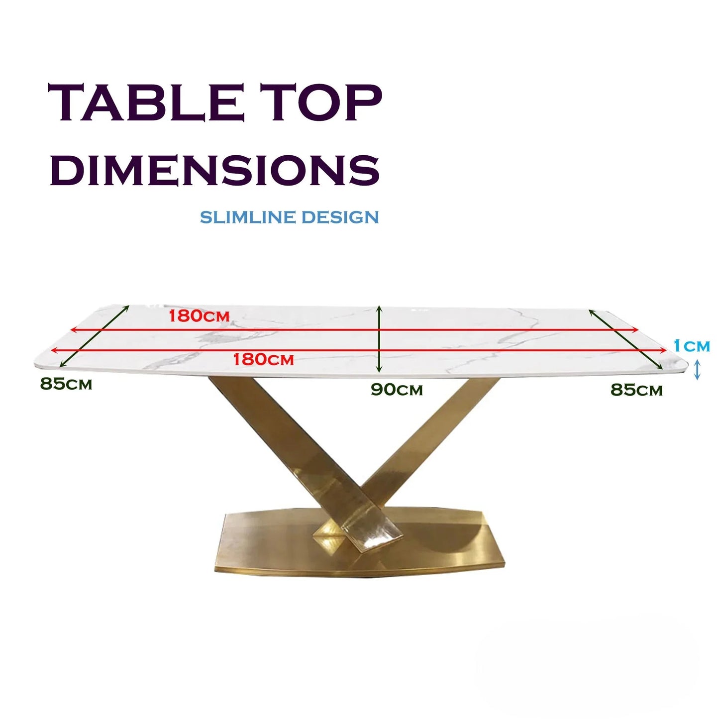Luxury Vittoria 1.8m Slimline Gold Dining Set White Sintered Stone Table With Bjorn Velvet Chairs