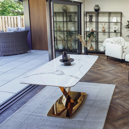 Luxury Vittoria 180cm Slimline Sintered Stone Dining Table With V-Shaped Pedestal Base