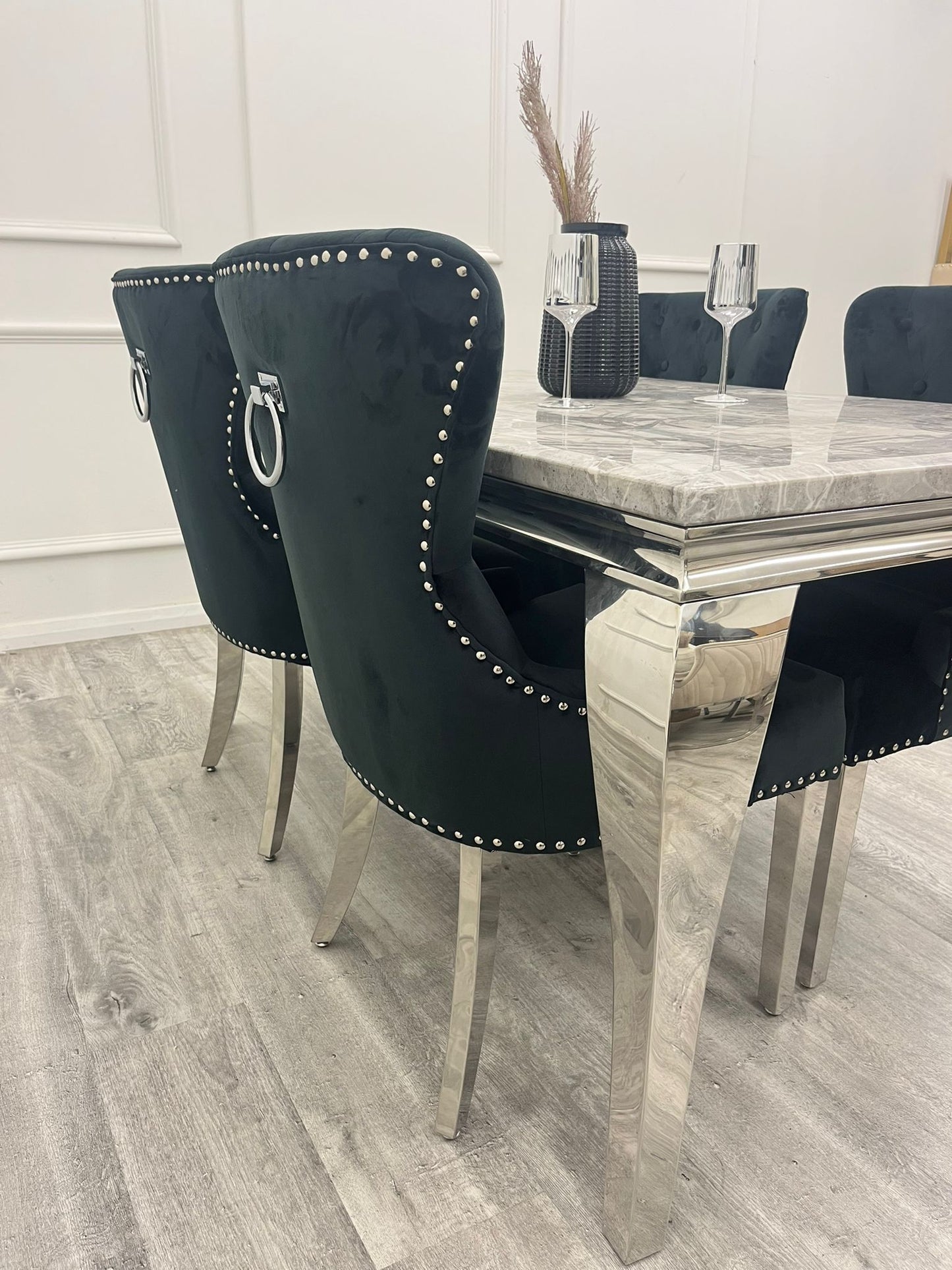Louis 100CM Chrome Marble Dining Set with Megan Chairs