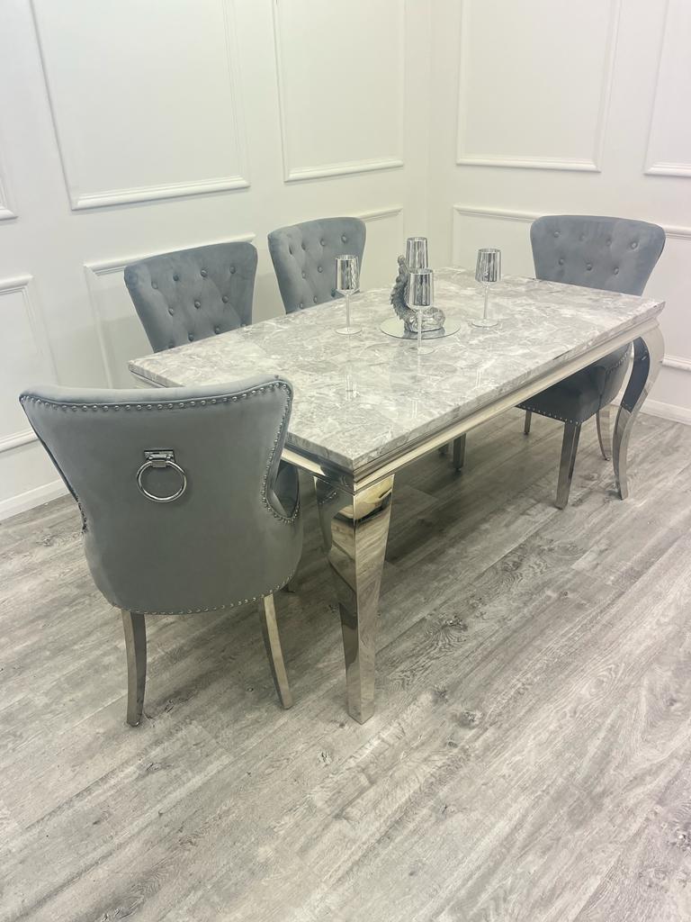 Louis 200CM Chrome Marble Dining Set with Megan Chairs