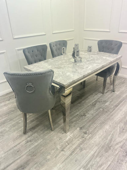 Louis 150CM Chrome Marble Dining Set with Megan Chairs