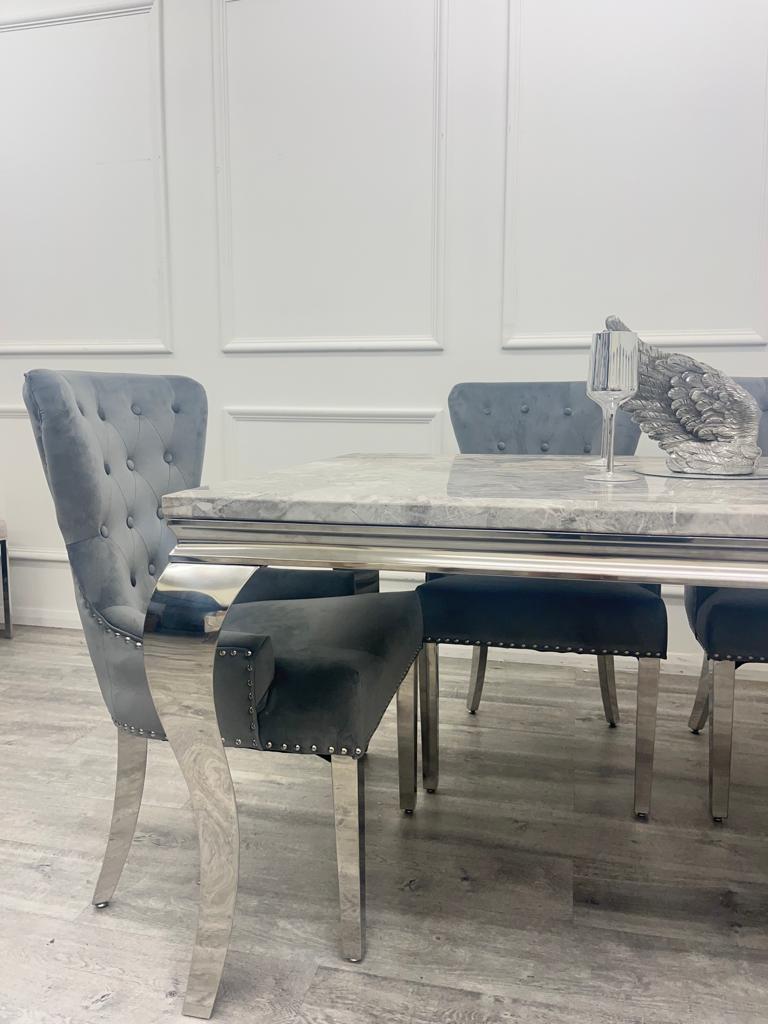 Louis 100CM Chrome Marble Dining Set with Megan Chairs