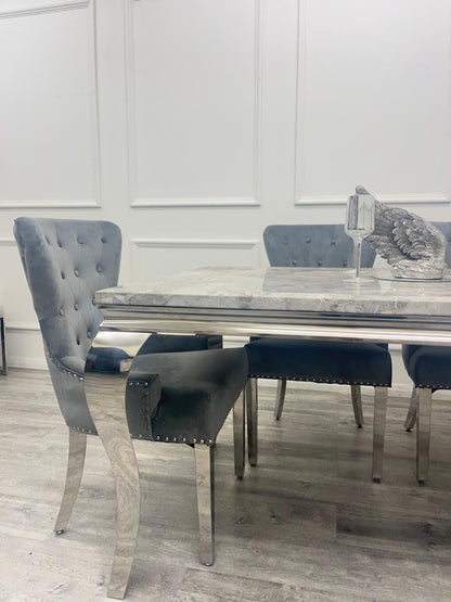 Louis 150CM Chrome Marble Dining Set with Megan Chairs