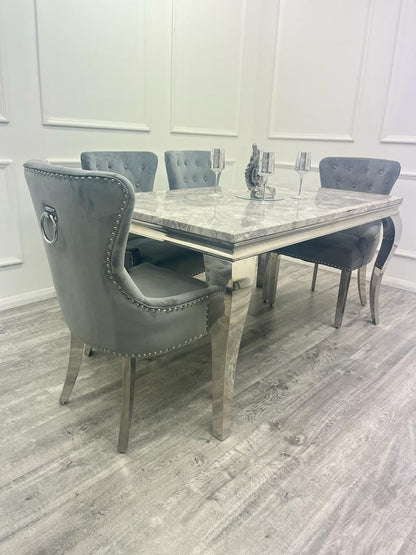 Louis 200CM Chrome Marble Dining Set with Megan Chairs