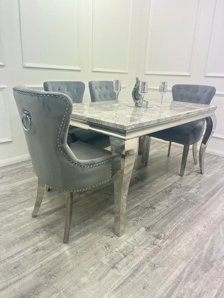 Louis 180CM Chrome Marble Dining Set with Megan Chairs