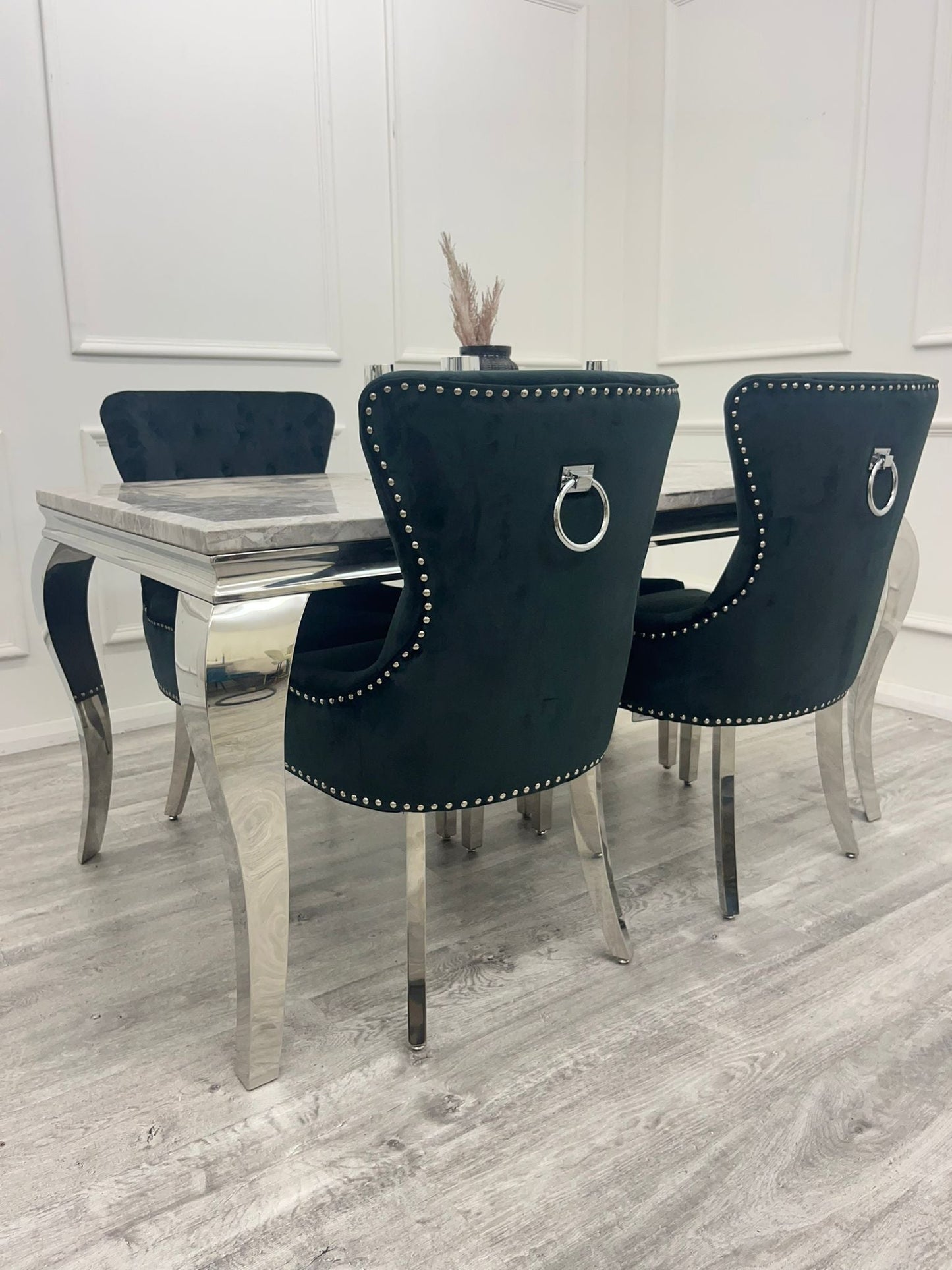 Louis 100CM Chrome Marble Dining Set with Megan Chairs