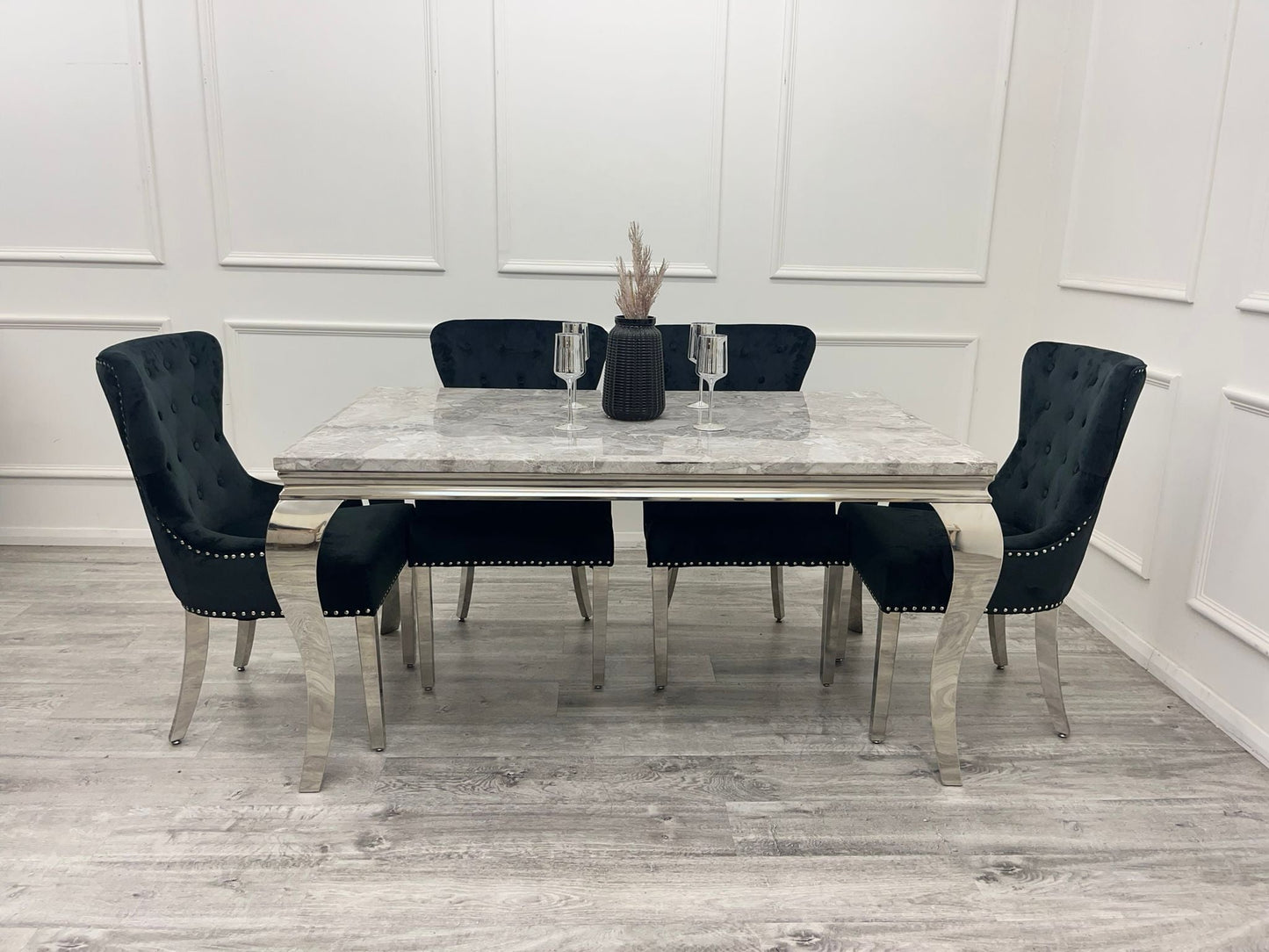 Louis 150CM Chrome Marble Dining Set with Megan Chairs