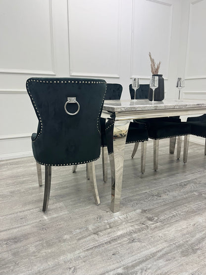 Louis 100CM Chrome Marble Dining Set with Megan Chairs