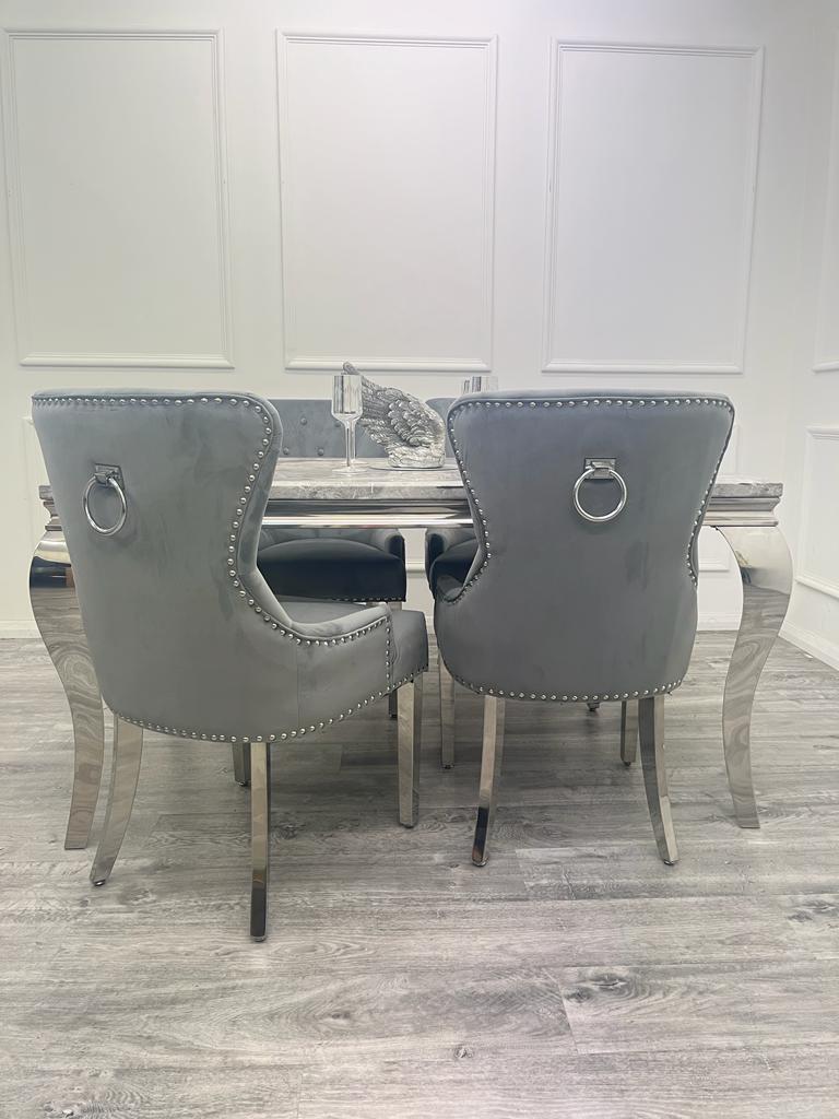 Louis 100CM Chrome Marble Dining Set with Megan Chairs