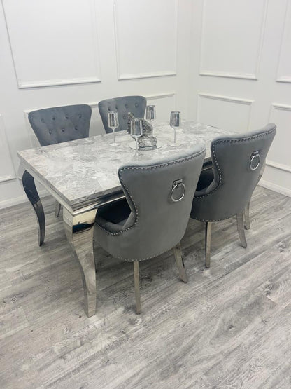 Louis 100CM Chrome Marble Dining Set with Megan Chairs