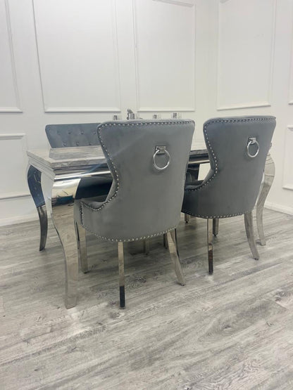 Louis 150CM Chrome Marble Dining Set with Megan Chairs