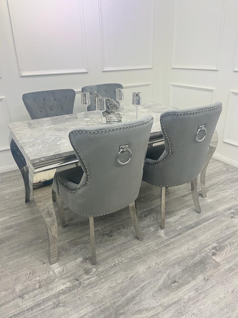 Louis 150CM Chrome Marble Dining Set with Megan Chairs