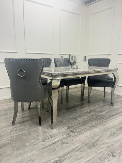 Louis 100CM Chrome Marble Dining Set with Megan Chairs