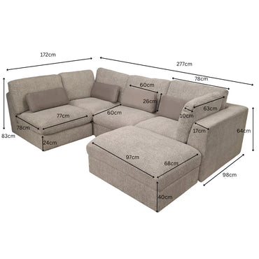 The Madison Light Grey Velvet Fabric Cinema U Shape Sofa