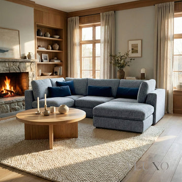 Madison 4+1 Seater Modular Sofa – Blue Chenille | Includes Storage Footstool