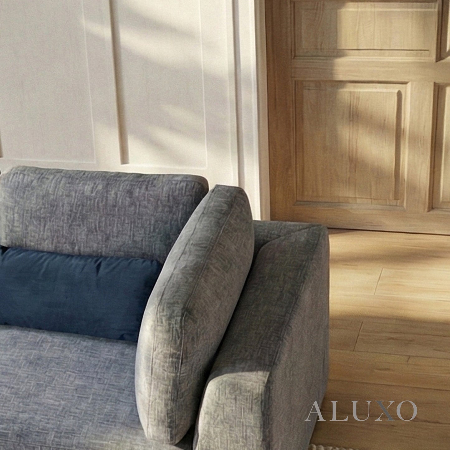 Madison 4+1 Seater Modular Sofa – Blue Chenille | Includes Storage Footstool