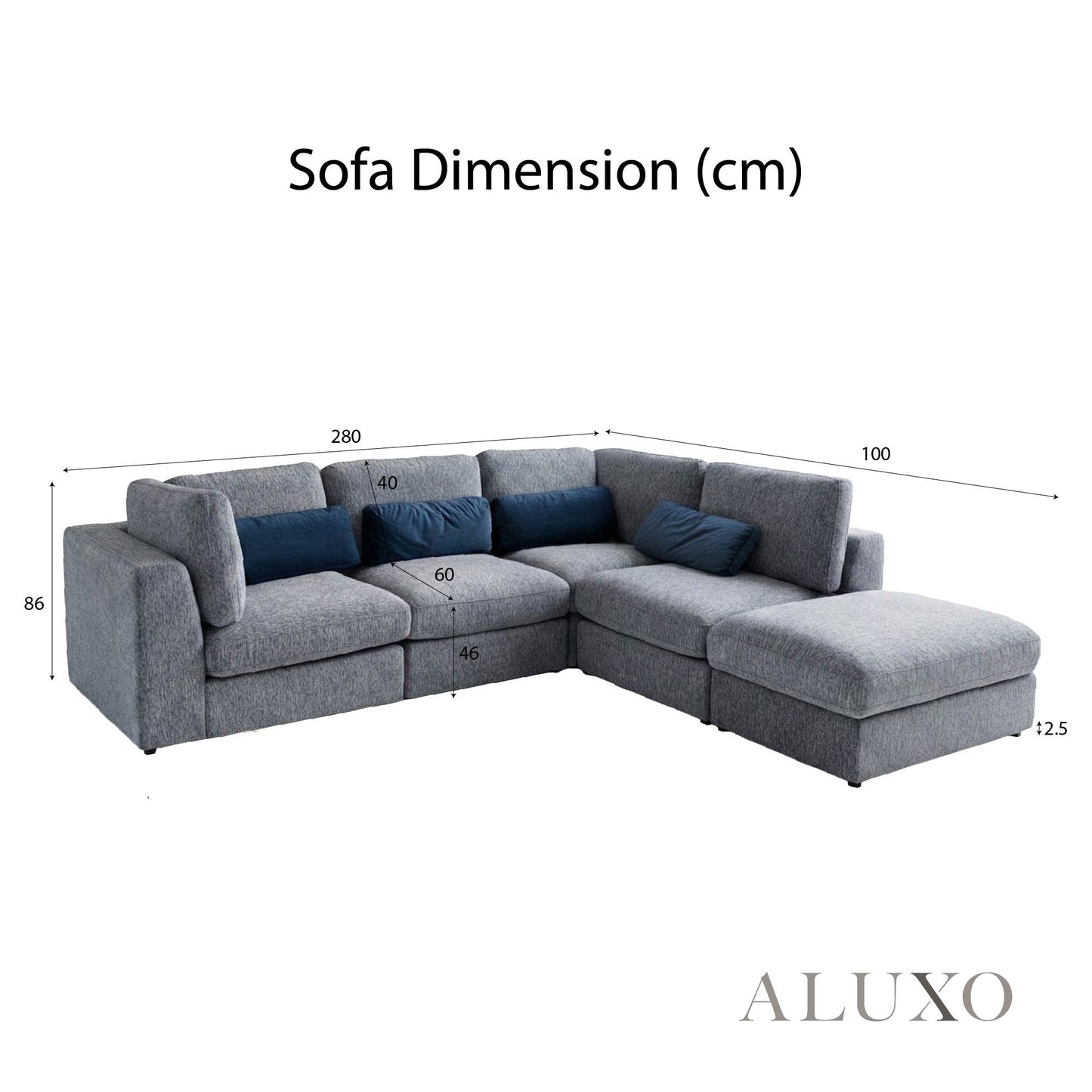 Madison 4+1 Seater Modular Sofa – Blue Chenille | Includes Storage Footstool