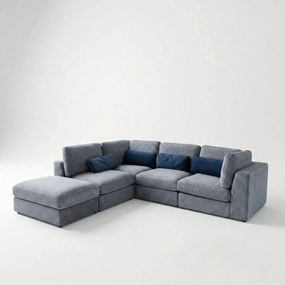 Aluxo Madison 4+1+Storage Footstool Modular Sofa In Blue Boucle Fabric