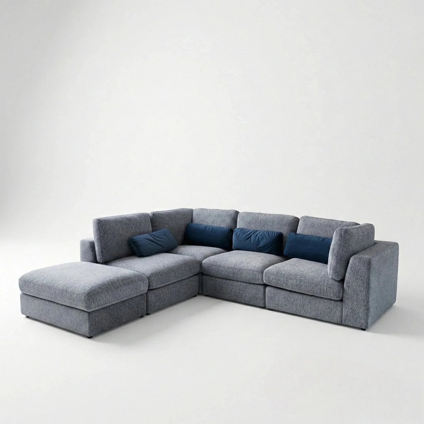 Aluxo Madison 4+1+Storage Footstool Modular Sofa In Light Grey Boucle Fabric