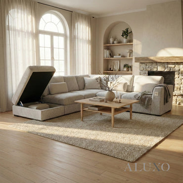 Madison 4+1 Seater Modular Sofa – Light Grey Chenille | Includes Storage Footstool