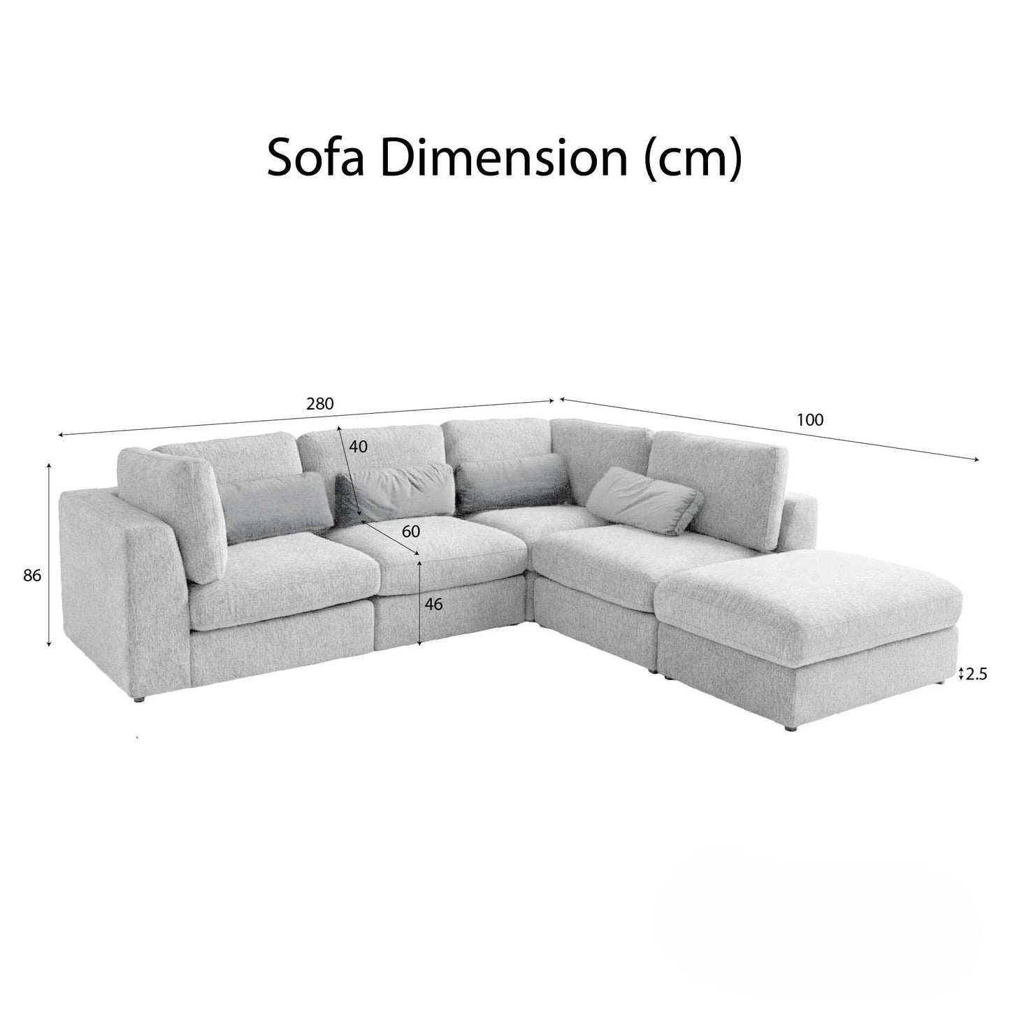 Aluxo Madison 4+1+Storage Footstool Modular Sofa In Light Grey Boucle Fabric