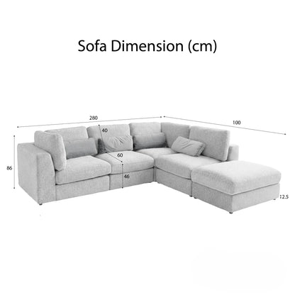 Aluxo Madison 4+1+Storage Footstool Modular Sofa In Light Grey Boucle Fabric