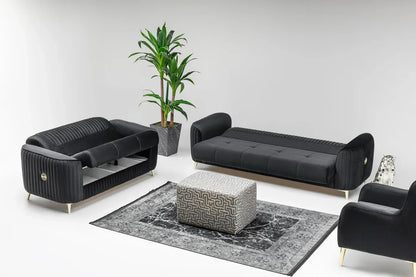 The Malta Luxury Premium 3+2 Black Gold Velvet Sofa Bed Set