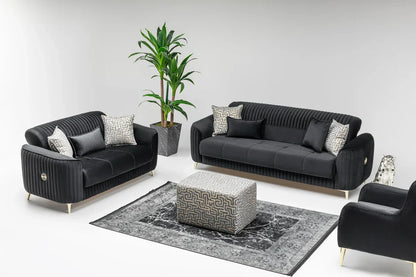 The Malta Luxury Premium 3+2 Black Gold Velvet Sofa Bed Set