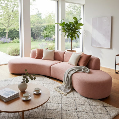 Miami Curved Cinema Boucle Sofa In Silver Grey Fabric