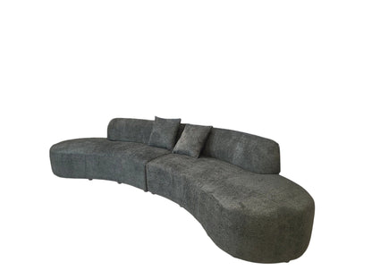 Miami Curved Cinema Boucle Sofa In Black Fabric