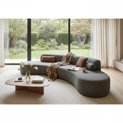 Miami Curved Cinema Boucle Sofa In Blush Pink Fabric