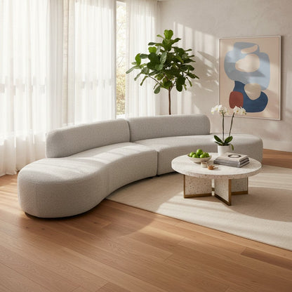 Miami Curved Cinema Boucle Sofa In Blush Pink Fabric