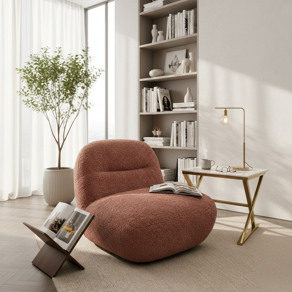 Miami Swivel Accent Armchair In Navy Blue Fabric