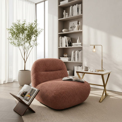 Miami Swivel Accent Armchair In Navy Blue Fabric