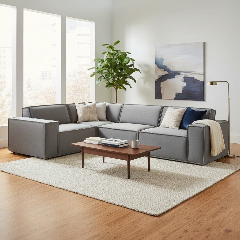 Midland Corner Sofa In Steel Grey Velvet Fabric