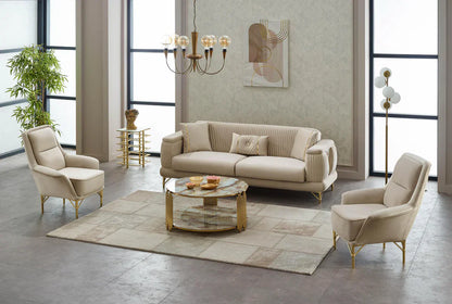 The Sevilla Luxury Premium 3+2 Beige Gold Velvet Sofa Bed Set