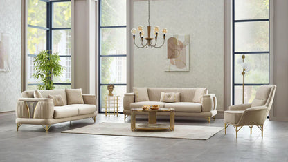 The Sevilla Luxury Premium 3+2 Beige Gold Velvet Sofa Bed Set