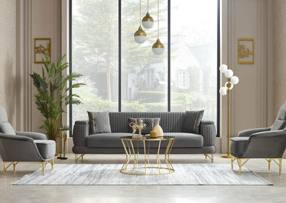 The Sevilla Luxury Premium 3+2 Grey Gold Velvet Sofa Bed Set