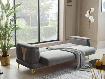 The Sevilla Luxury Premium 3+2 Grey Gold Velvet Sofa Bed Set