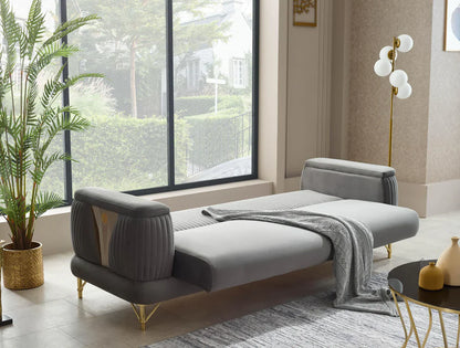 The Sevilla Luxury Premium 3+2 Grey Gold Velvet Sofa Bed Set