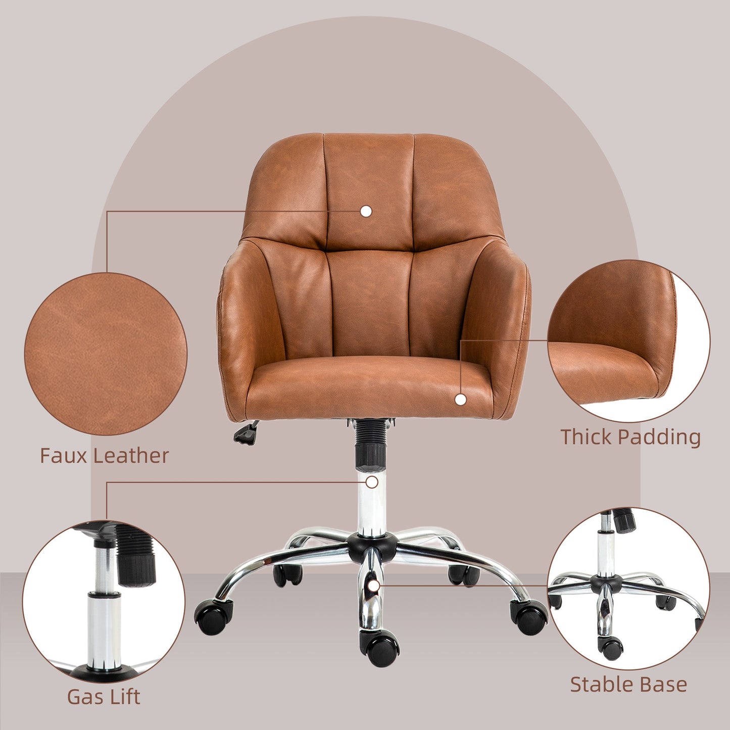 Aurora Computer Desk Chair with PU Leather, Swivel Wheels