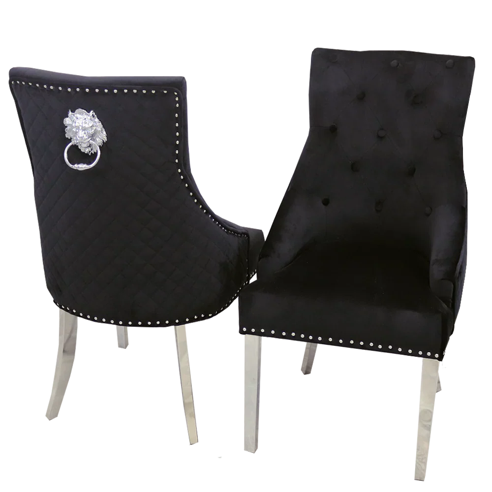 Bentley Quilted Velvet Dining Chair with Chrome Lion Knocker