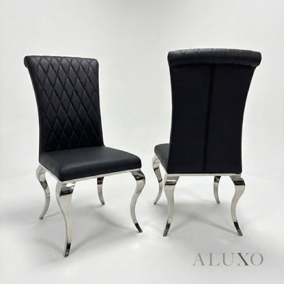 Lorens 1m Square Black & Gold Marble Chrome Dining Table with 4 Niklas Leather Chairs