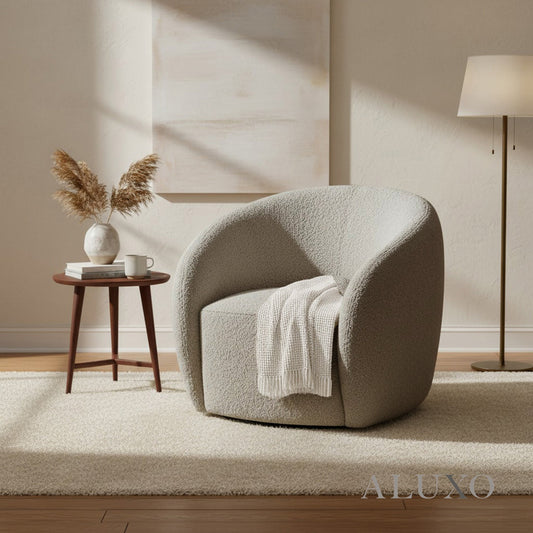 Nolita Swivel Chair – Koala Grey-Brown Teddy Bouclé | 360° Organic Design
