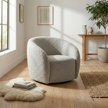 Nolita Swivel Chair – Koala Grey-Brown Teddy Bouclé | 360° Organic Design